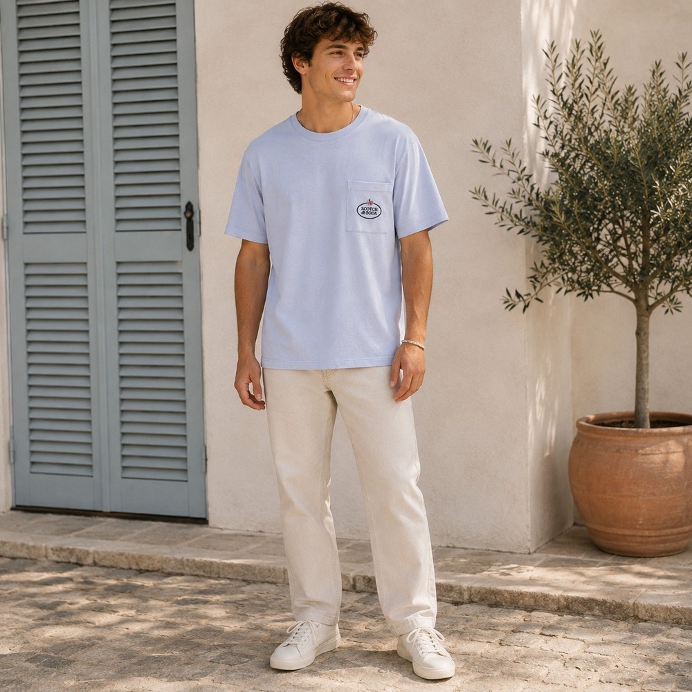 SCOTCH & SODA‎ AMSTERDAM Mens New T-Shirt SMALL Crew Neck Light Blue Cotton